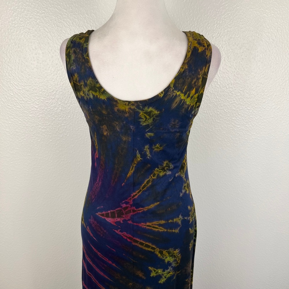 Vintage Y2K Tie Dye Maxi Dress Whimsigoth Blue Yellow XS Indie Boho Beach - Picture 4 of 10